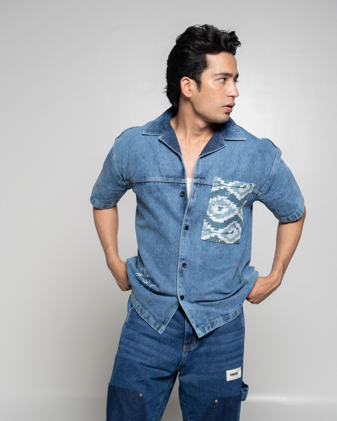 DENIM IKAT PATCH SHIRT